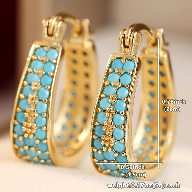Women's Simple Inlaid Synthetic Turquoise Circular Earrings